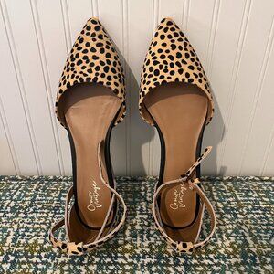 CROWN VINTAGE Women’s 8.5M Erenawet Leather Cheetah Print Pointed Toe Flats